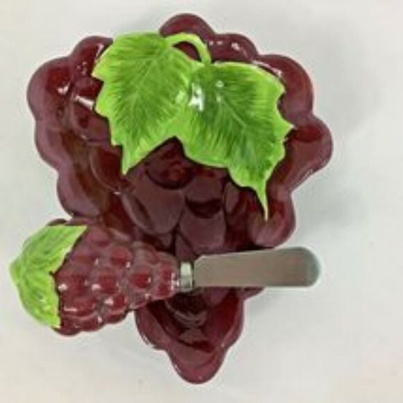 D.E.I. Dennis East International LlC. Purple Green Grape Cluster Dish/Knife NWOT - Picture 5 of 10